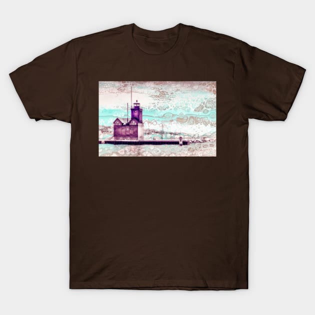 "Holland Harbor Lighthouse" - Michigan Fluid Art Lighthouse Collection T-Shirt by Colette22